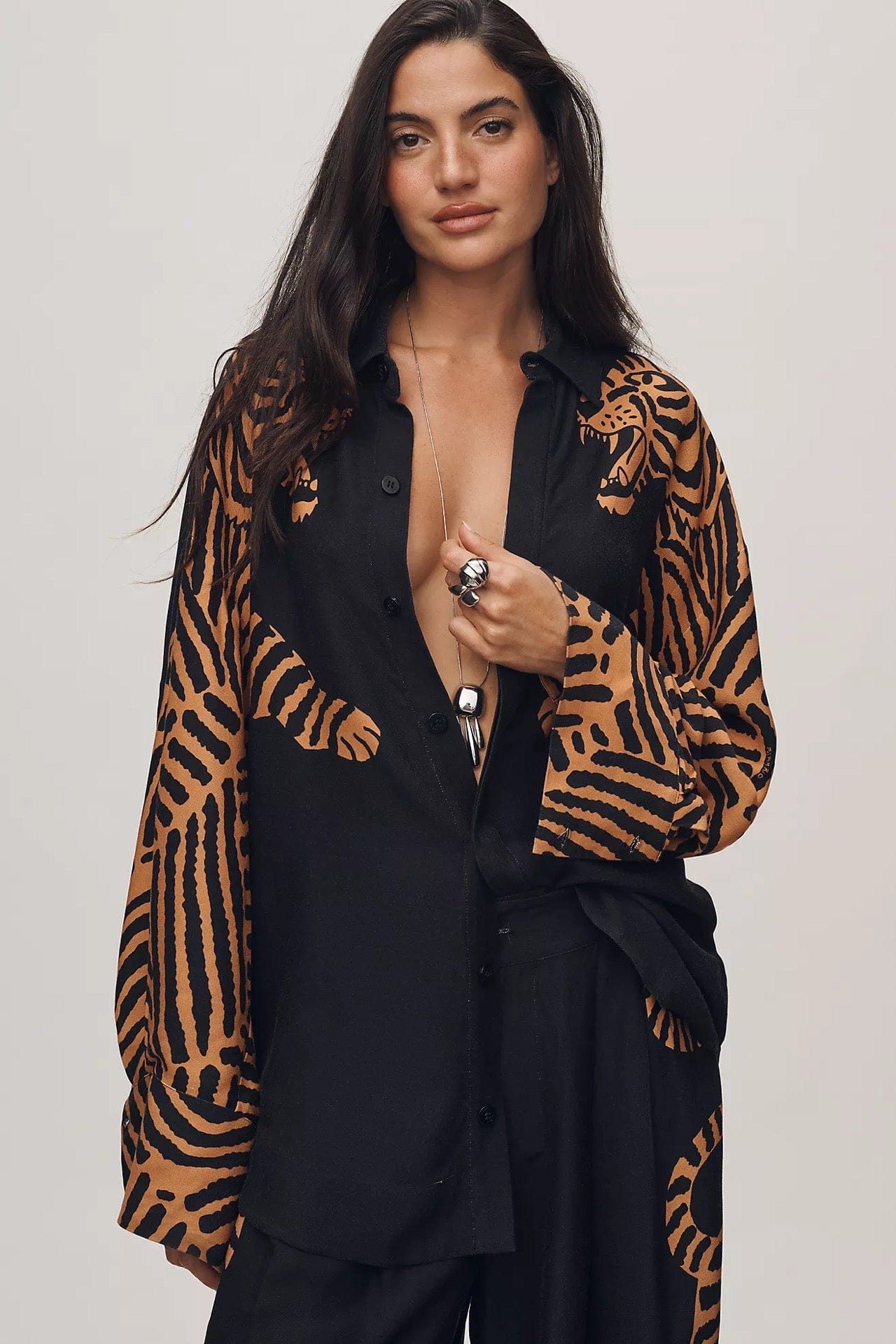 Farm Rio Black Tiger Long Sleeve Shirt