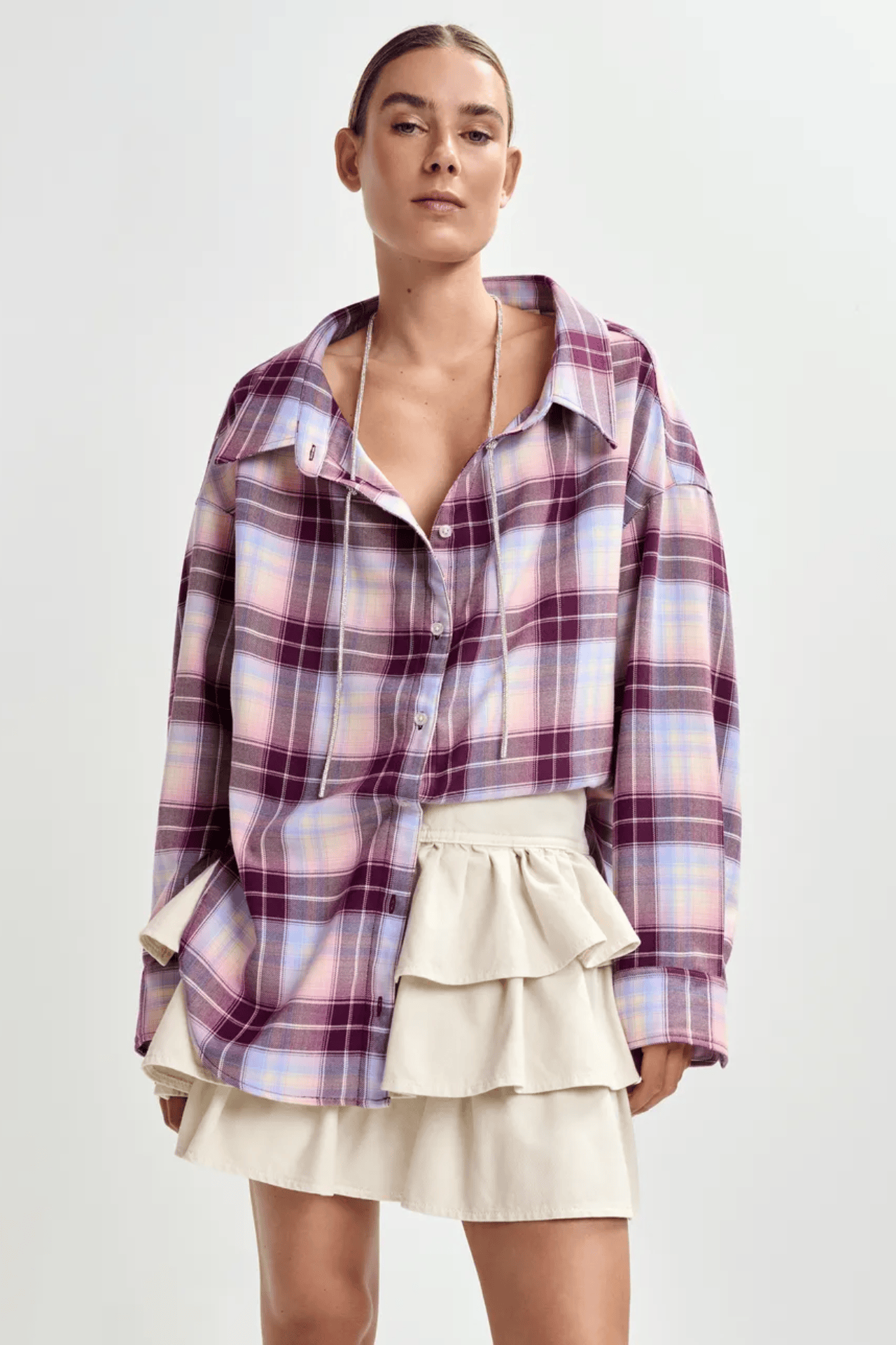 Oversized Plaid Jandrew Shirt In Purple