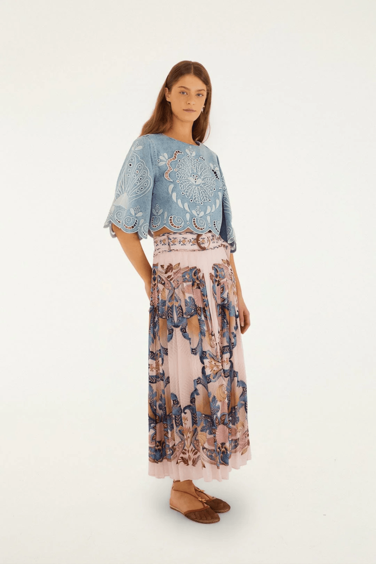 Farm Rio Sea Garden Scarf Soft Pink Maxi Skirt