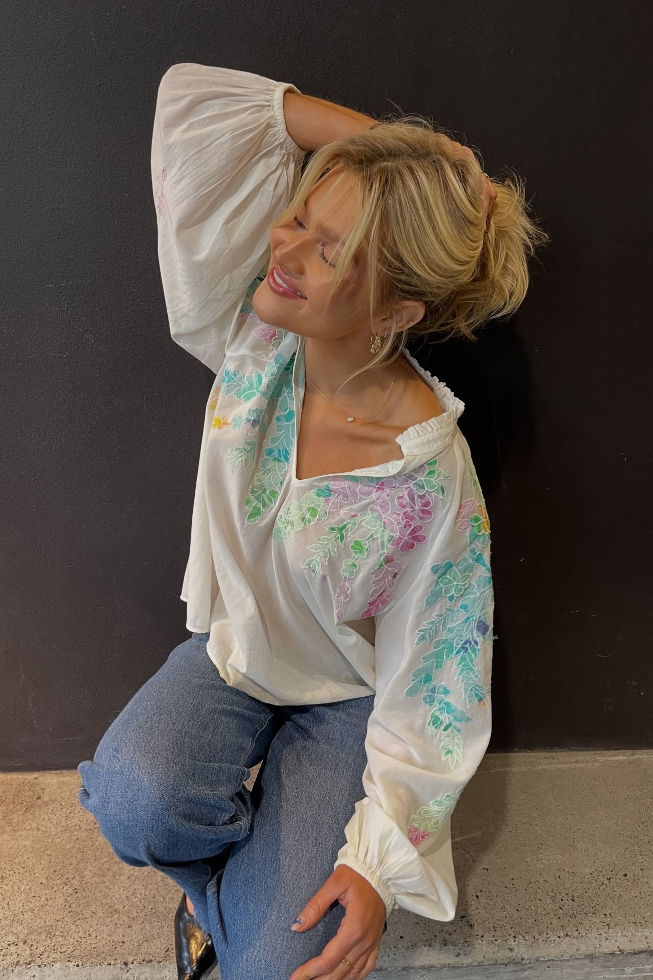 Appliqued Detail Top Off White