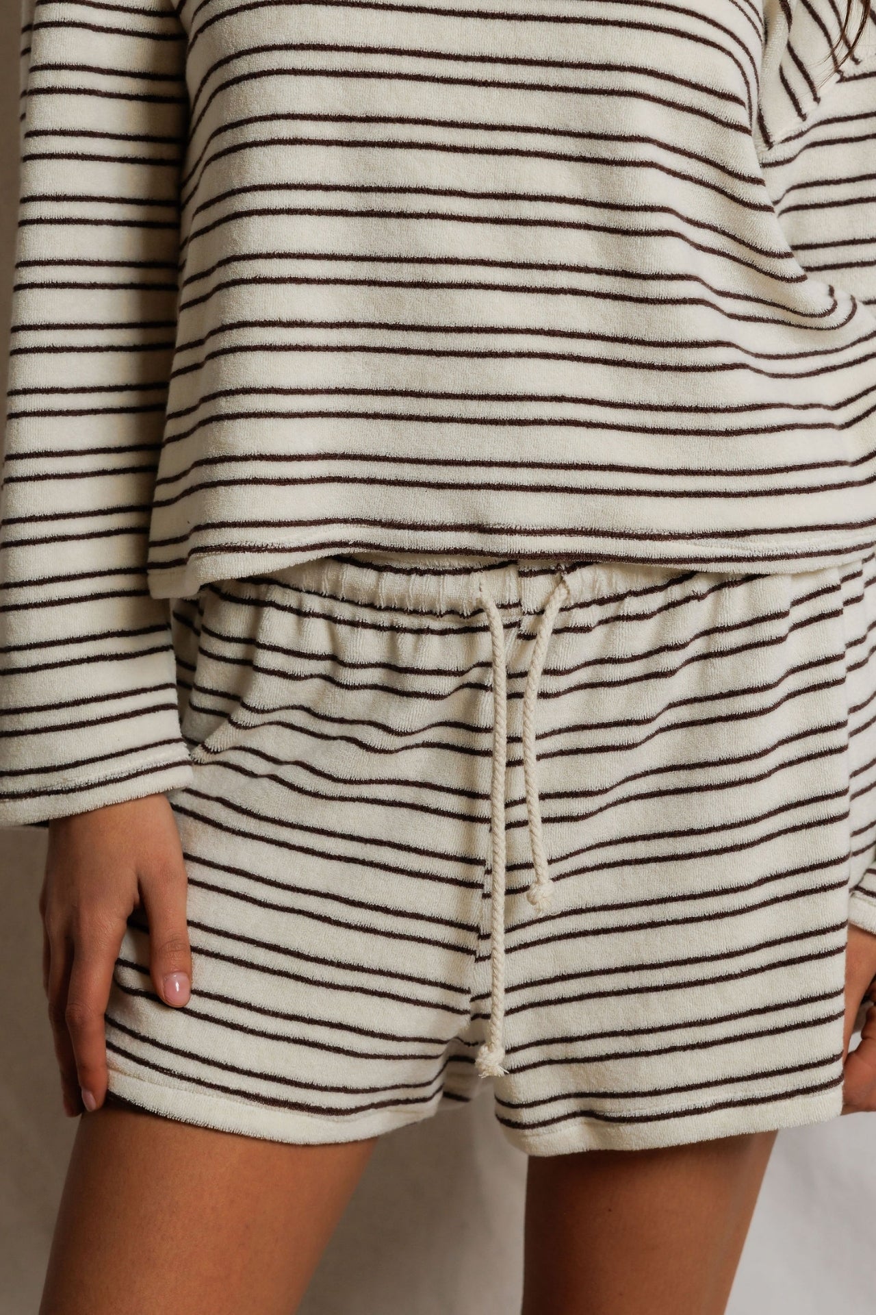 Perfect White Tee Summer Loop Terry Sweat Shorts - Natural/Chocolate Stripe