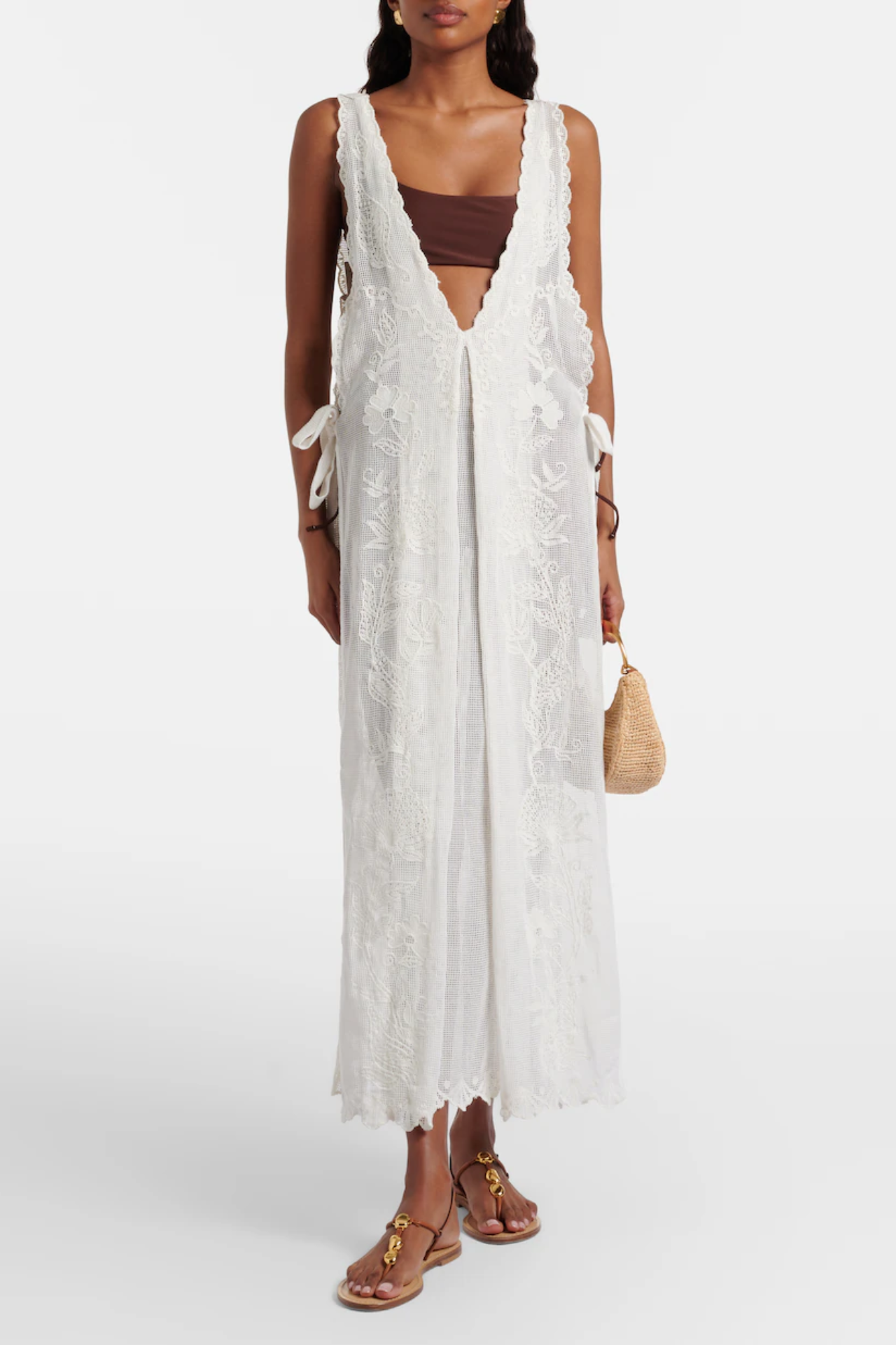 Farm Rio Sea Flowers White Embroidery Cover Up