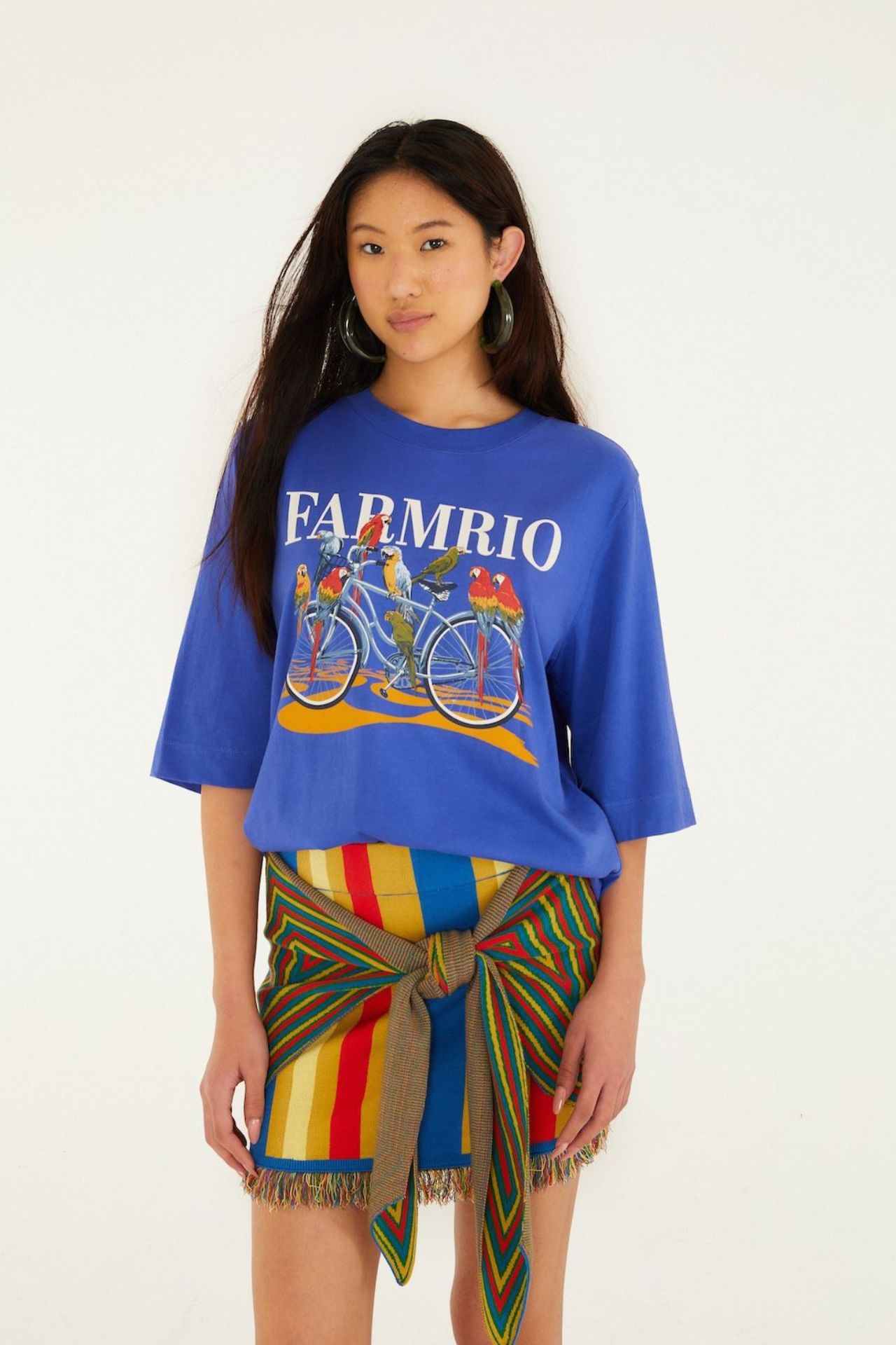 Farm Rio Bike Birds Box T-Shirt in Blue