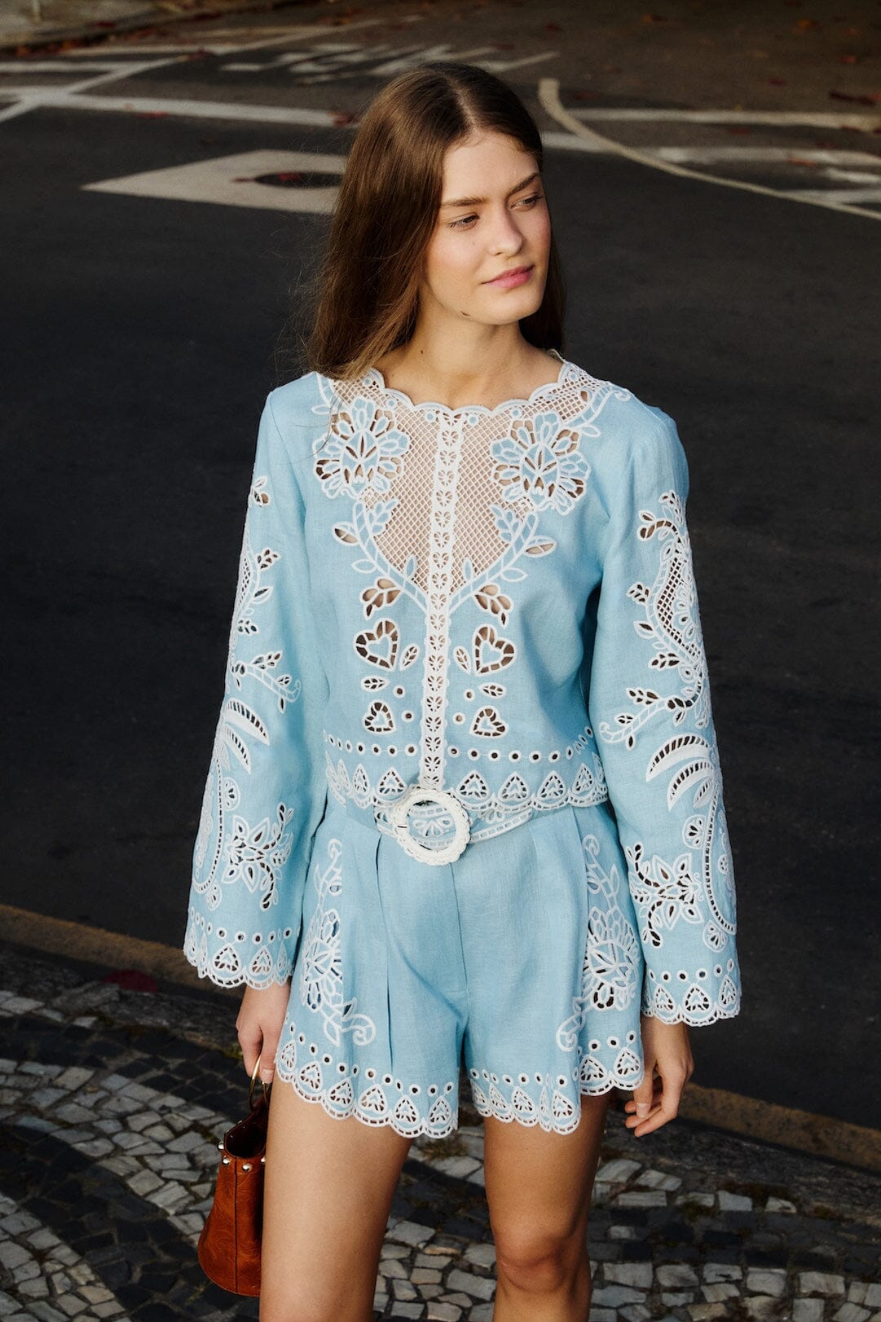 Farm Rio Romantic Richelieu Shorts In Blue