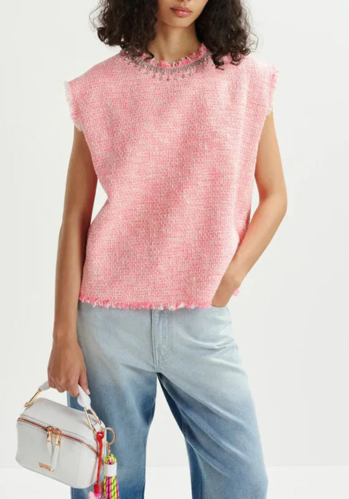 Rhinestone Trim Top Combo2 Calypso Pink