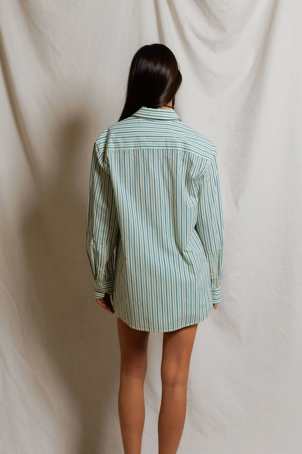 Perfect White Tee Avalon Cotton Poplin slim fit button down - Teal Blue Sugar Stripe