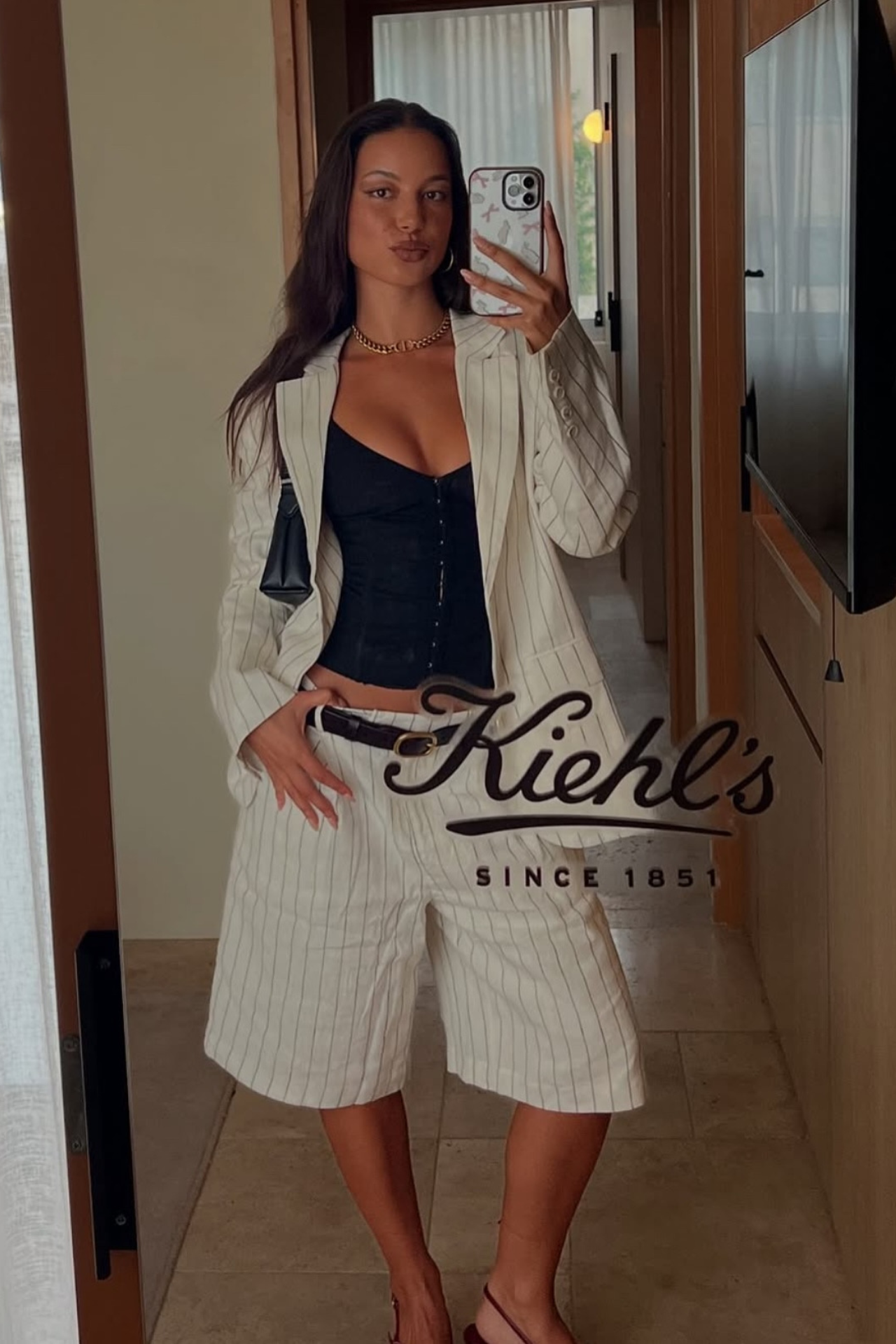 Pinstripe Linen Bermuda Short White