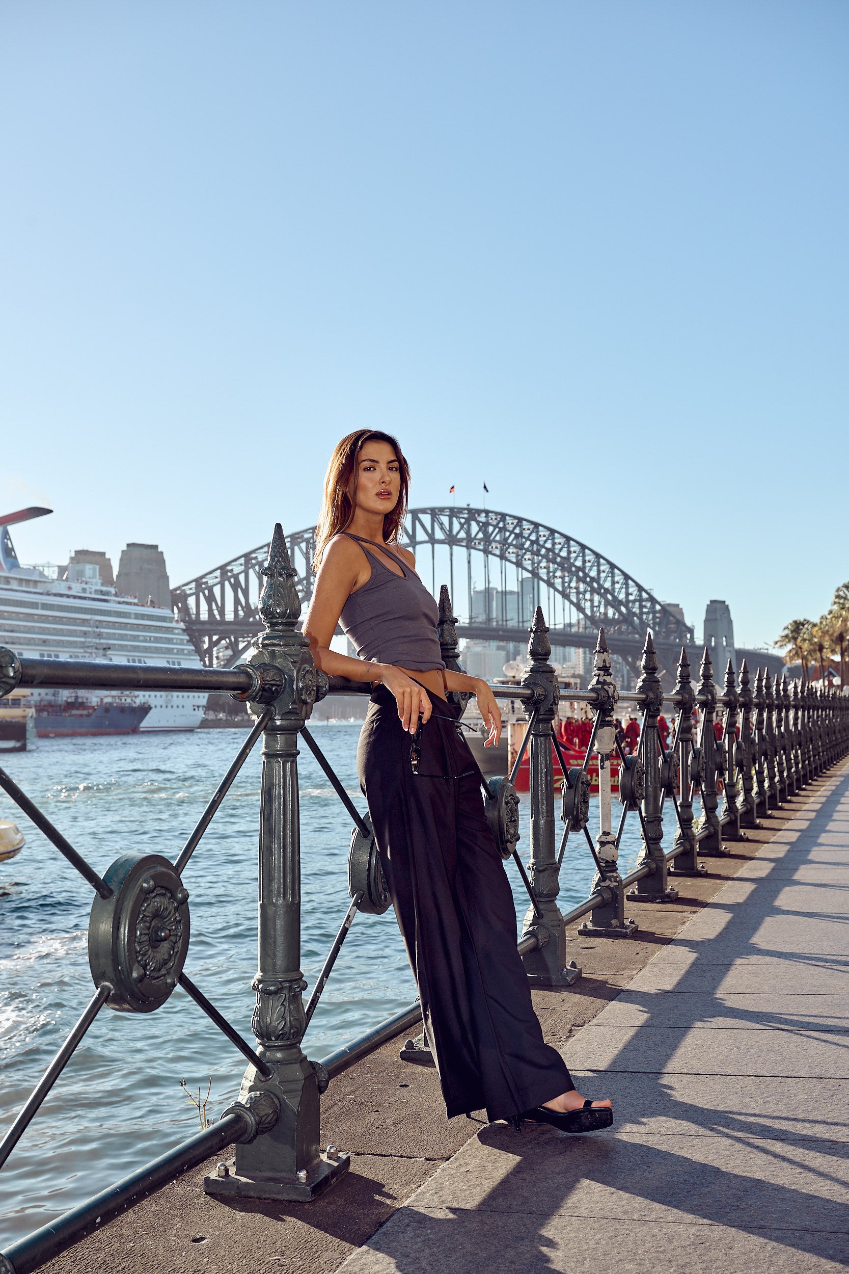 One Shoulder key hole Singlet Coal