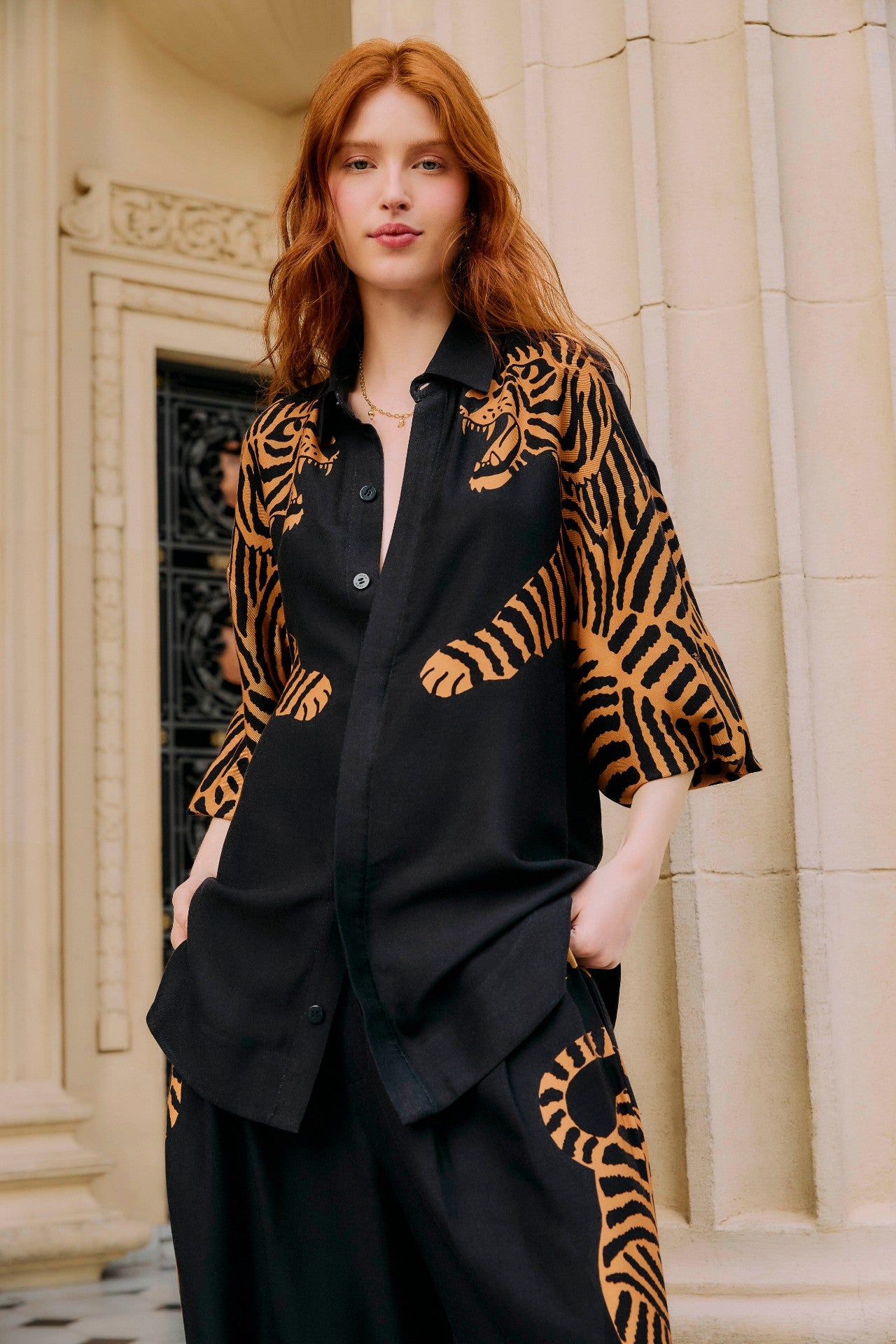 Farm Rio Black Tiger Long Sleeve Shirt