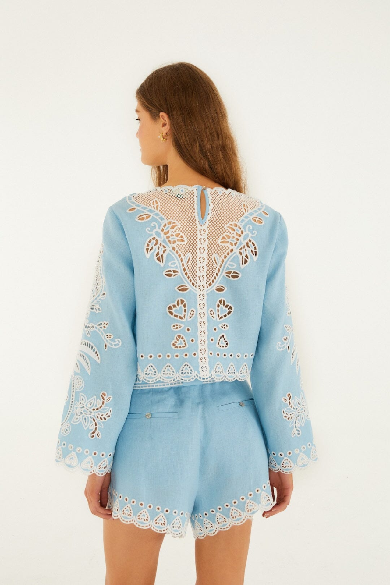 Farm Rio Romantic Richelieu Shorts In Blue