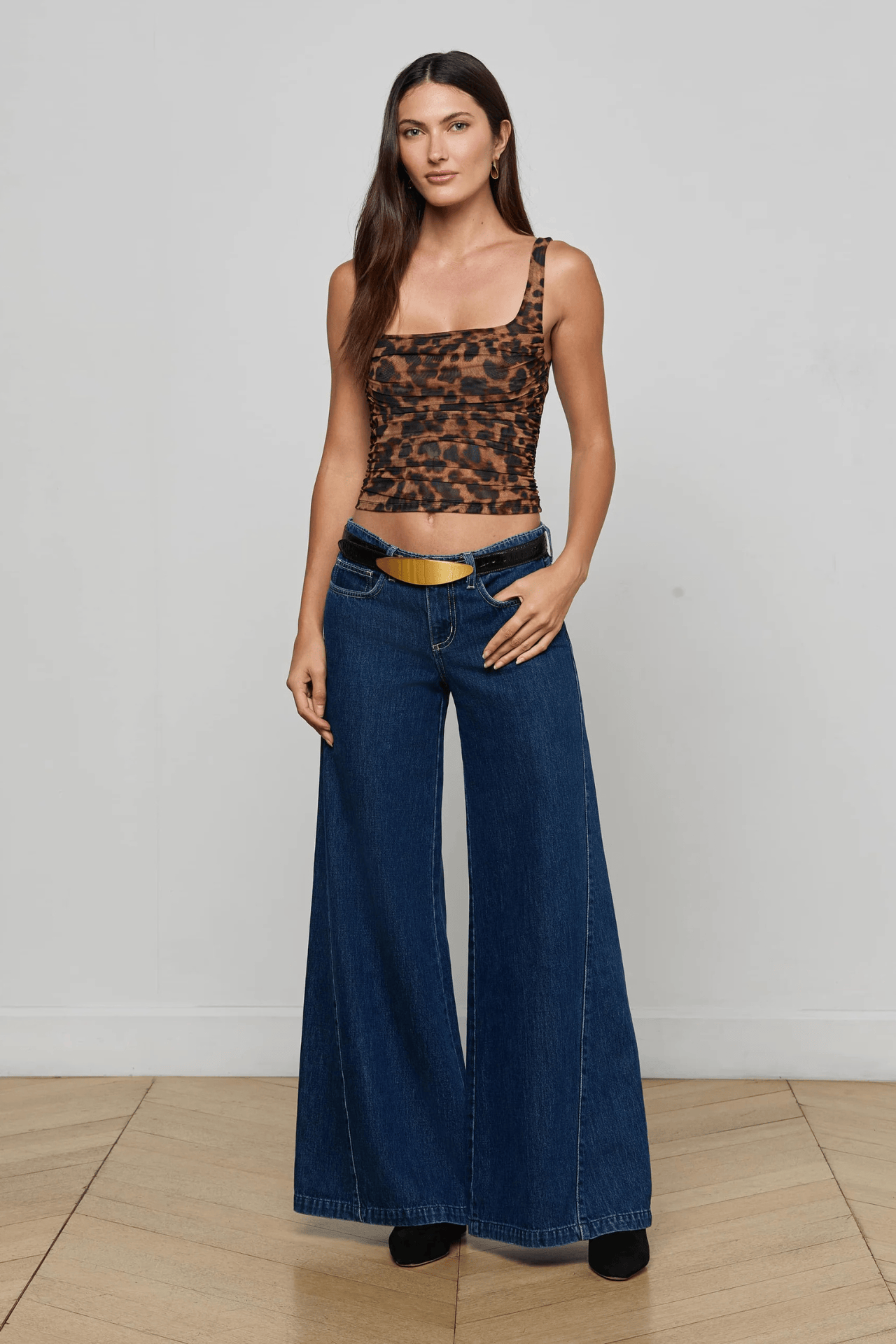 Rasha Shirred Tank Brown Leopard