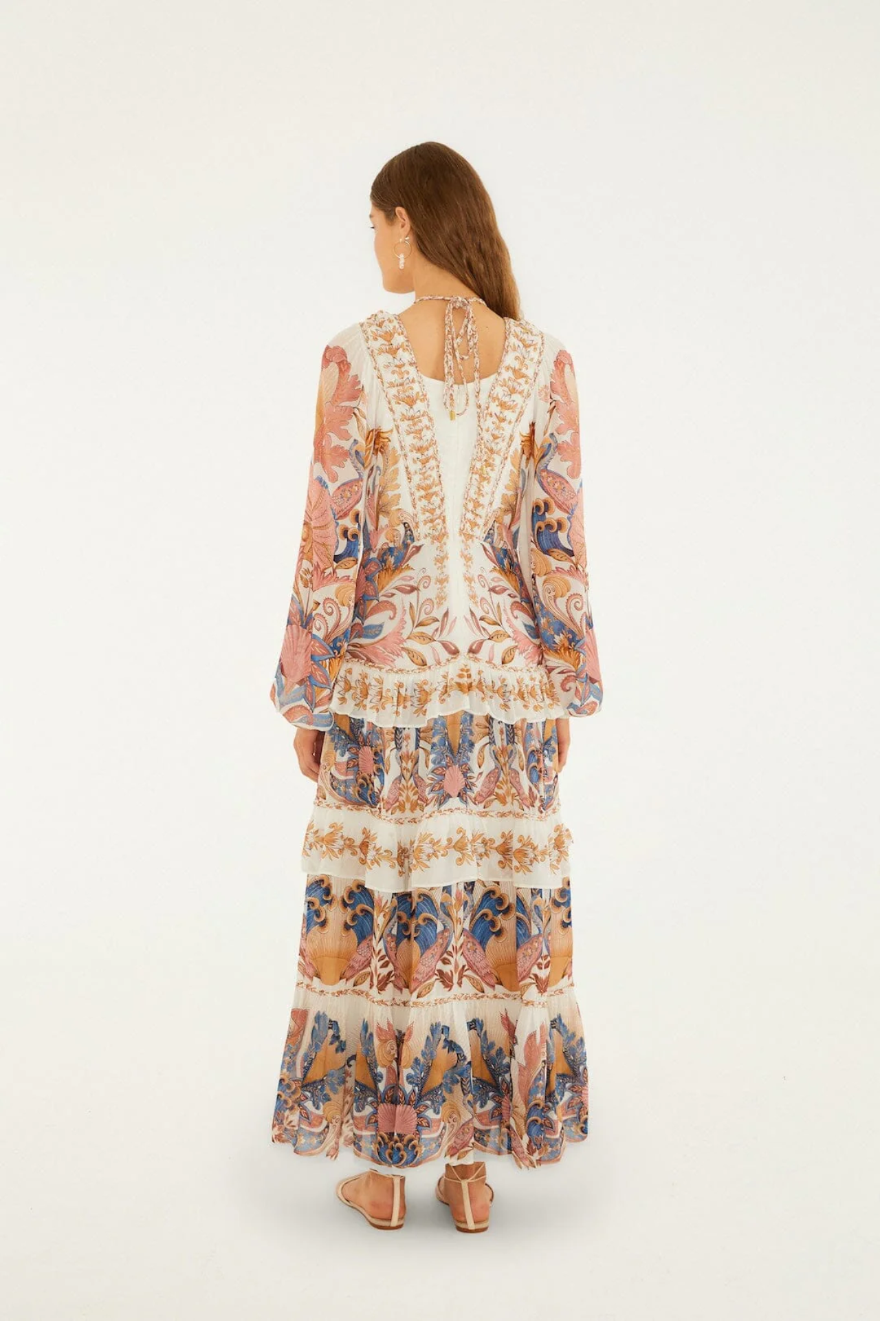 Farm Rio Sea Garden Off-White Braid Details Long Dress
