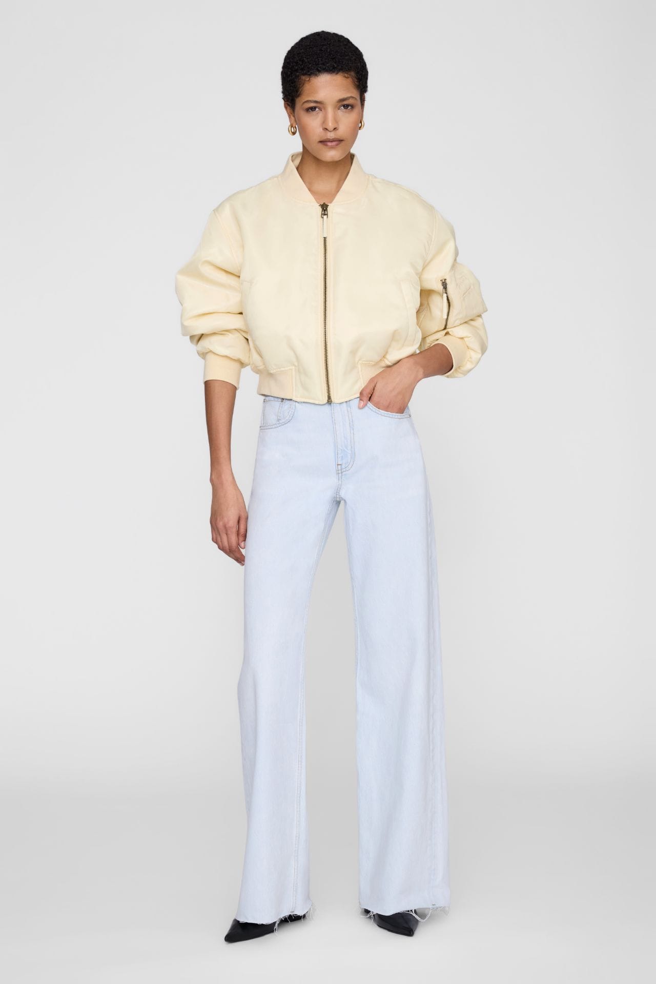 Anine Bing Cropped Leon Bomber Butter Yellow