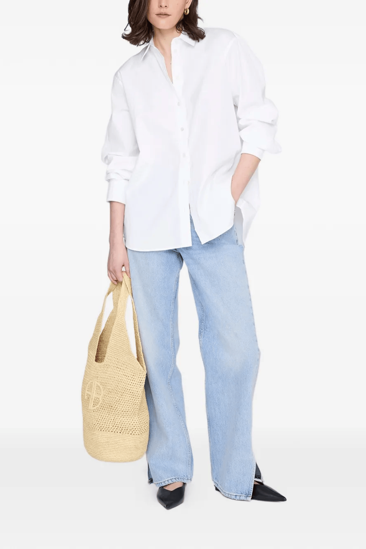 Anine Bing Leah Logo Hobo Tote Raphia Natural