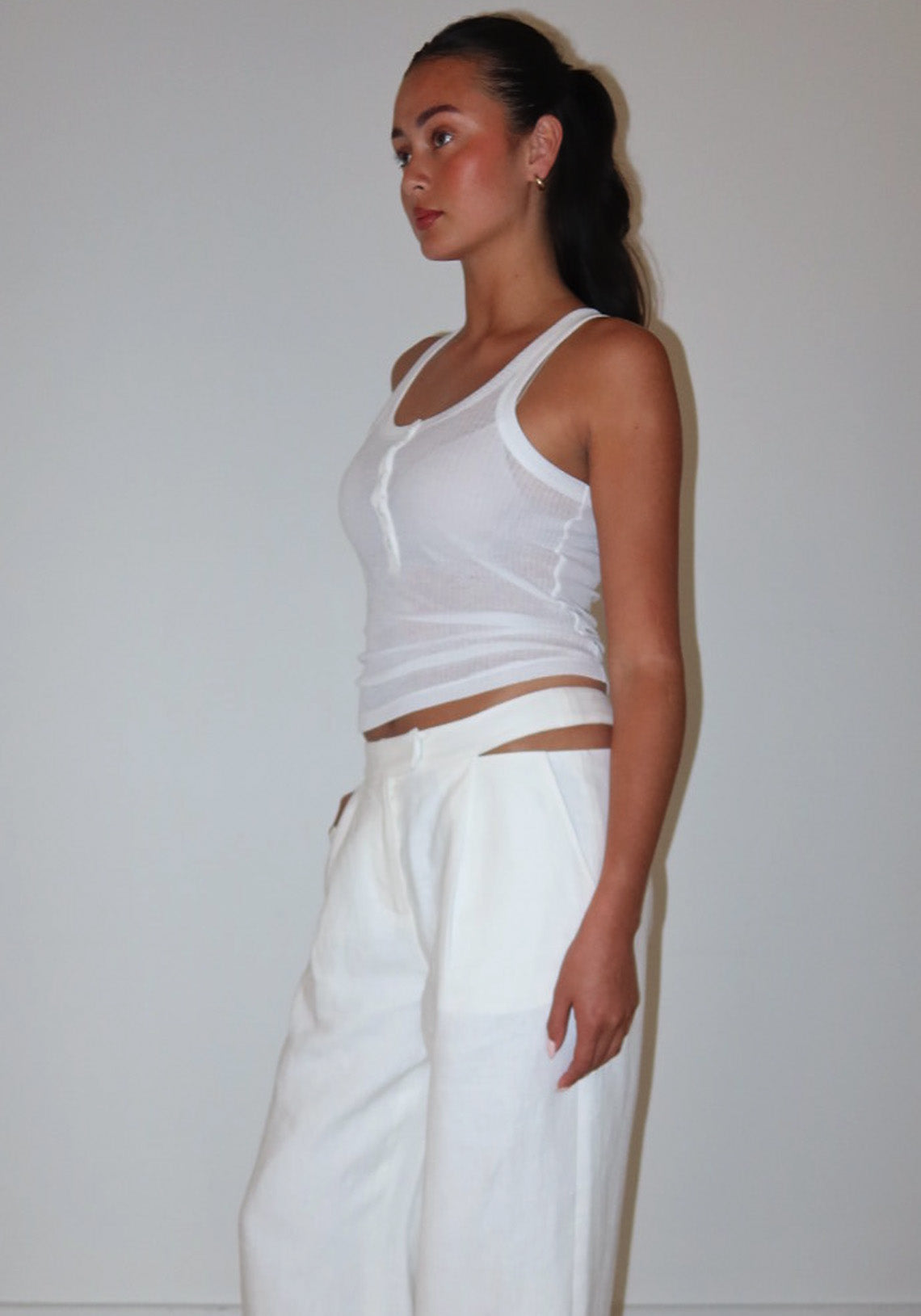 Fine Henley Scoop Tank White