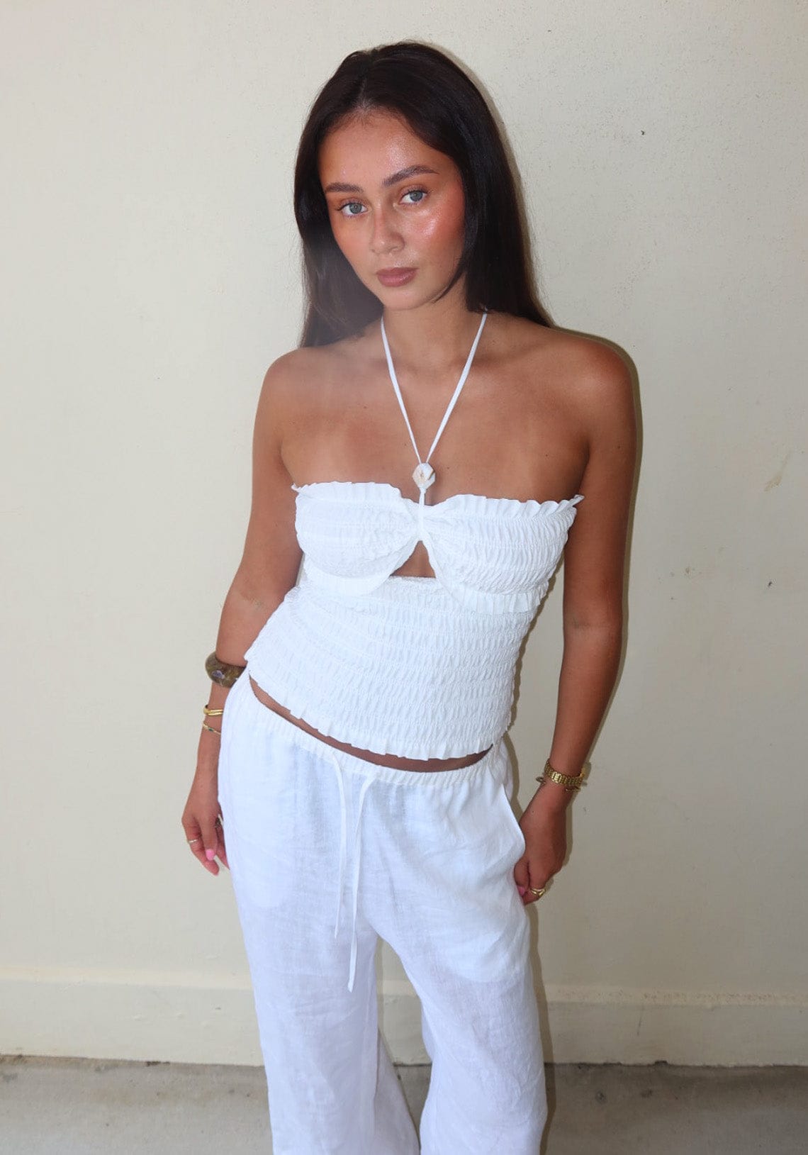 Resin Shirred Top White