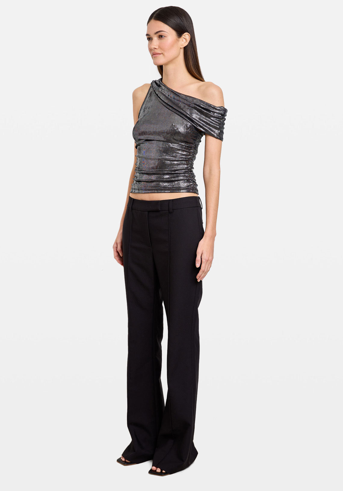 Lurex Asymm Top Gunmetal
