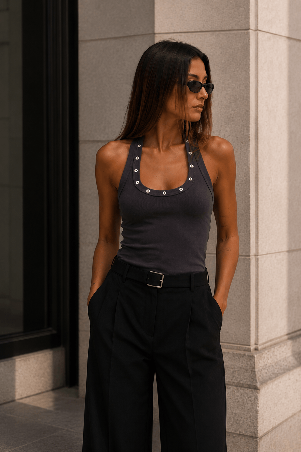 Chosen By Tuchuzy Scoop Halter Shell Tank Slate