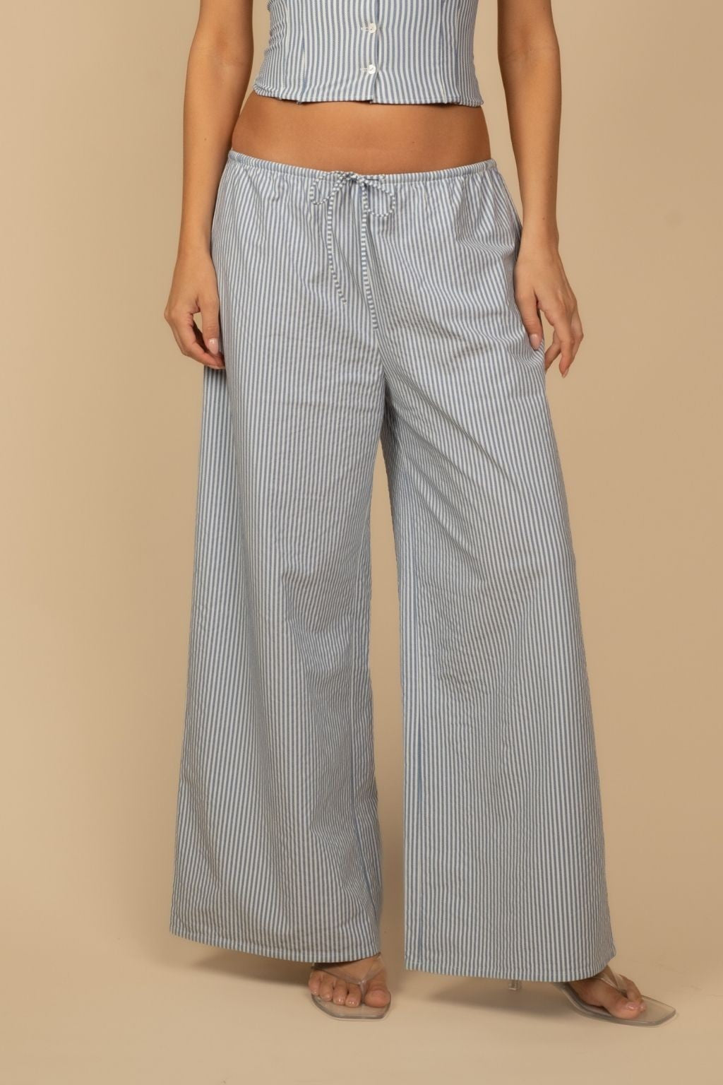 Drawstring Wide-Leg Pant Blue Stripe
