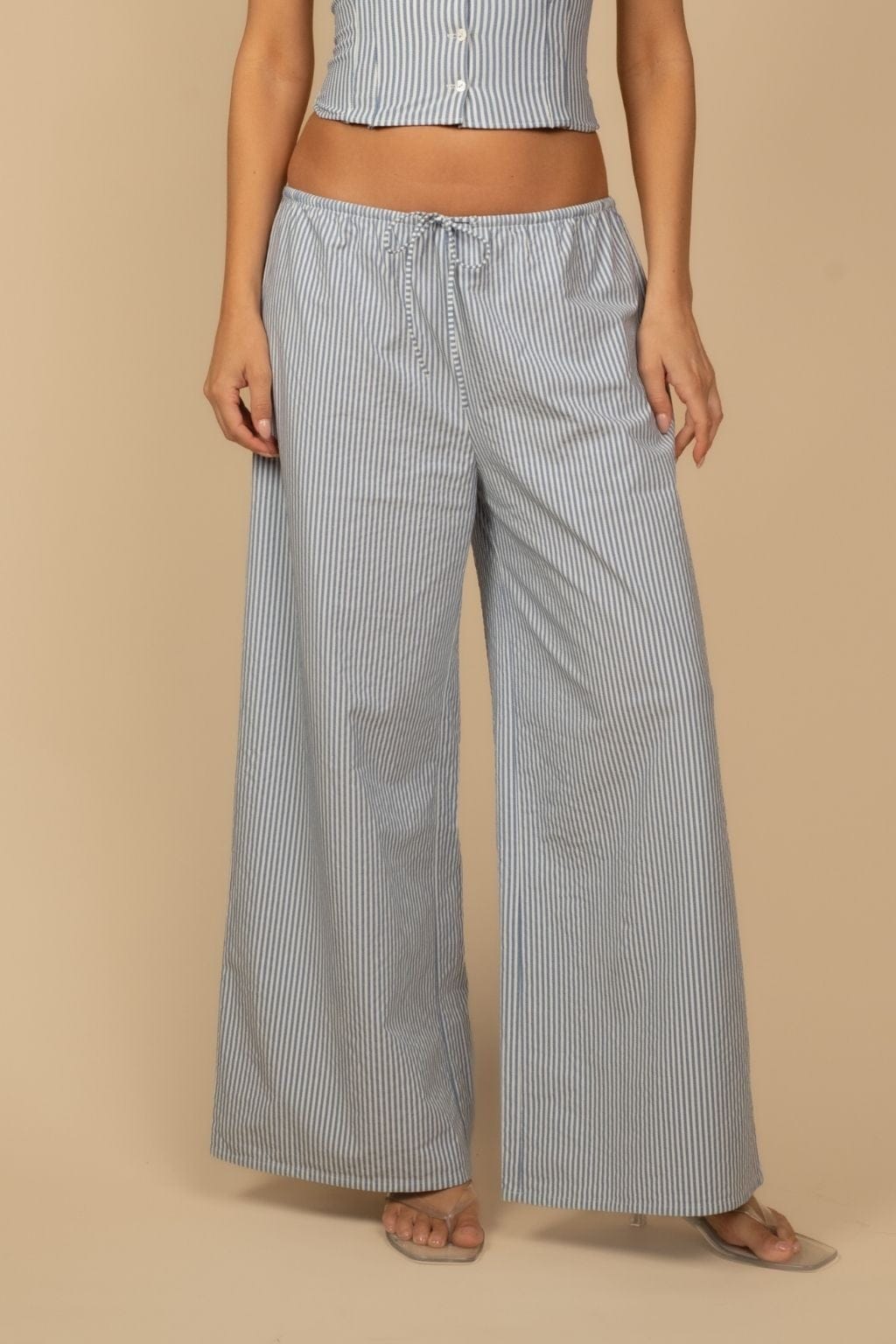 Drawstring Wide-Leg Pant Blue Stripe