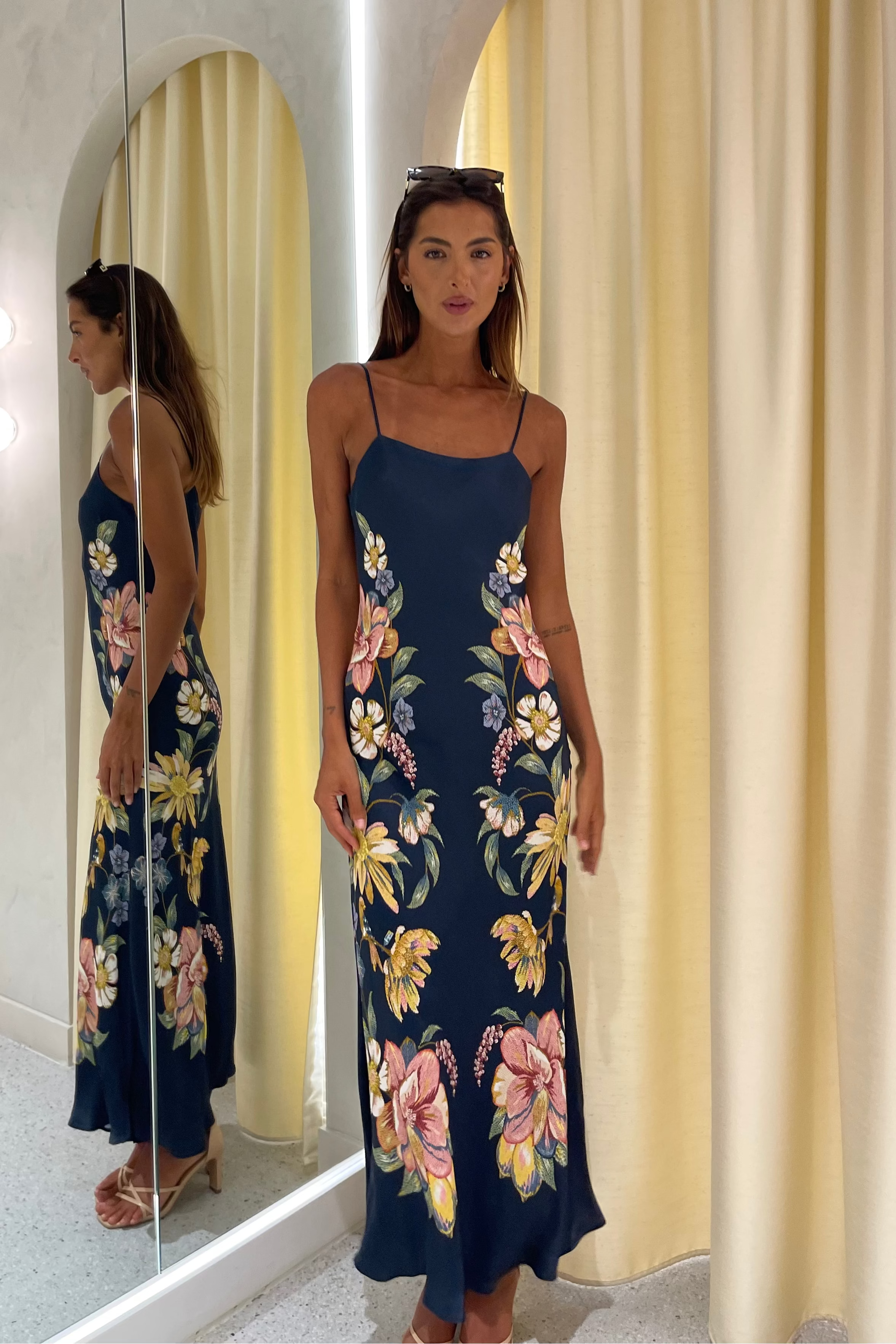Farm Rio Maira Floral Dark Blue Maxi Dress