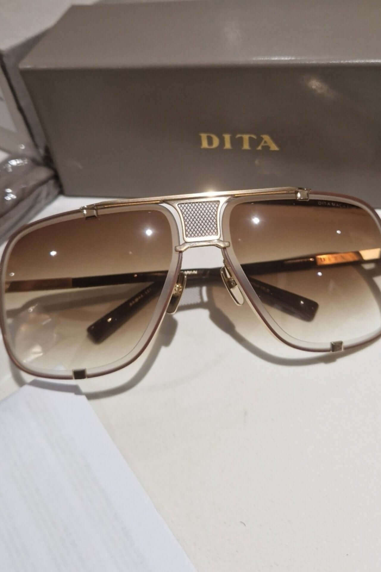 Dita Mach-Five Brushed White Gold/Brown
