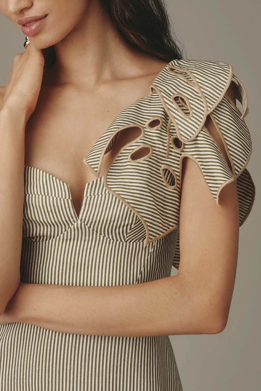 Farm Rio Striped Monstera Leaf Midi Dress