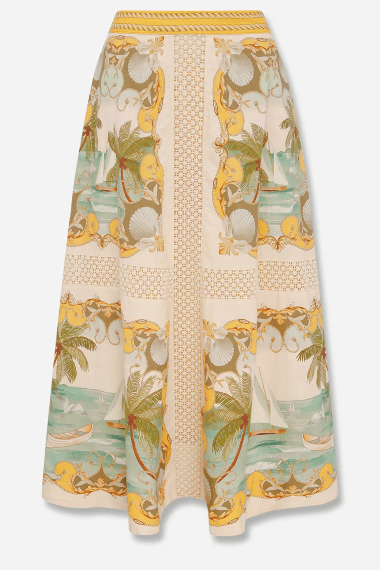 Farm Rio Royal Sea Multicolor Crochet Detail Midi Skirt