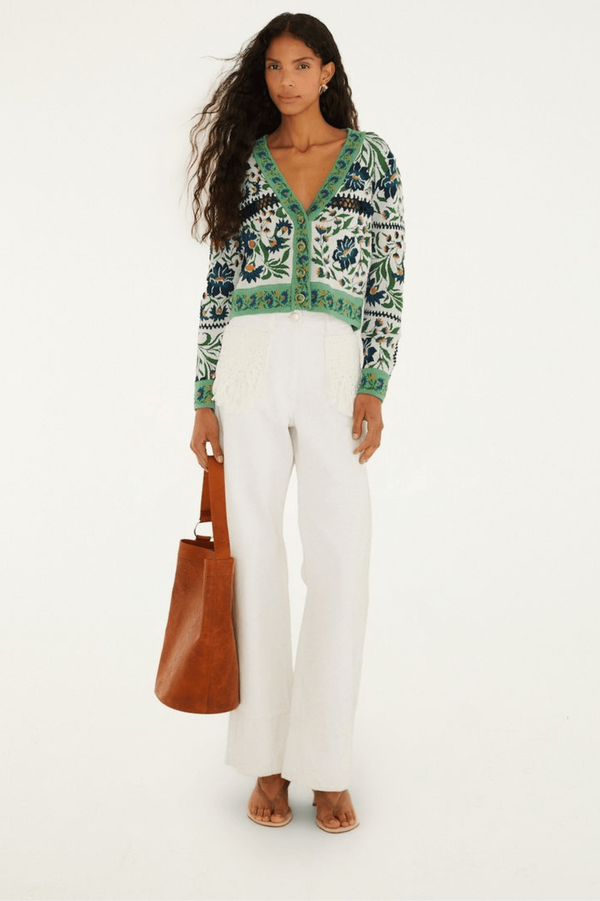 Farm Rio Twill Pants Pocket Fringe in Denim