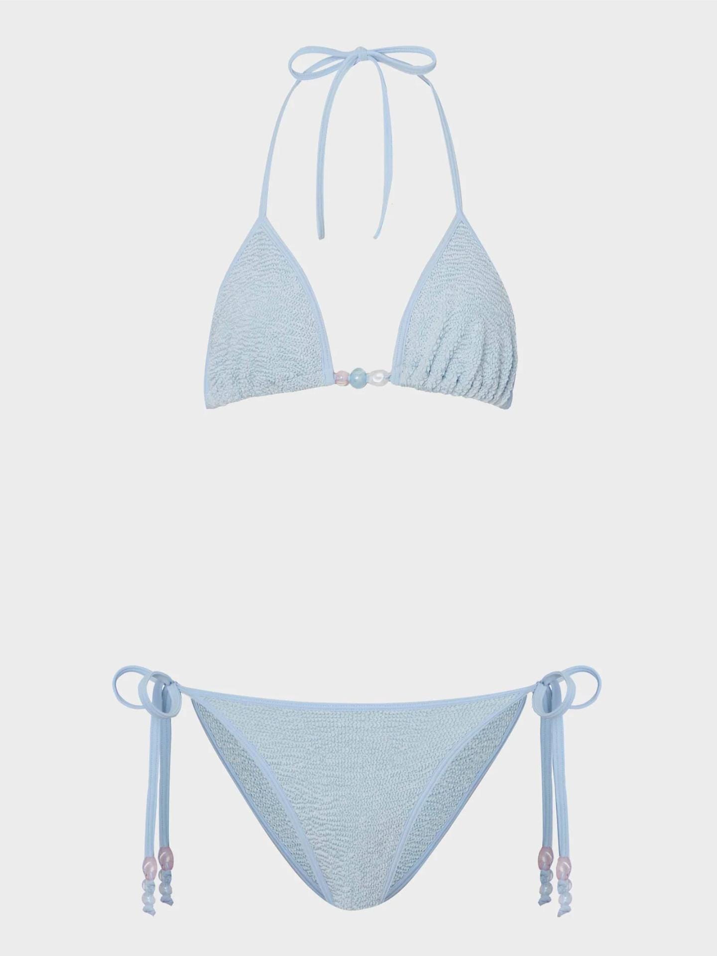 Hunza G Gina Beaded Bikini Metallic Ice Blue