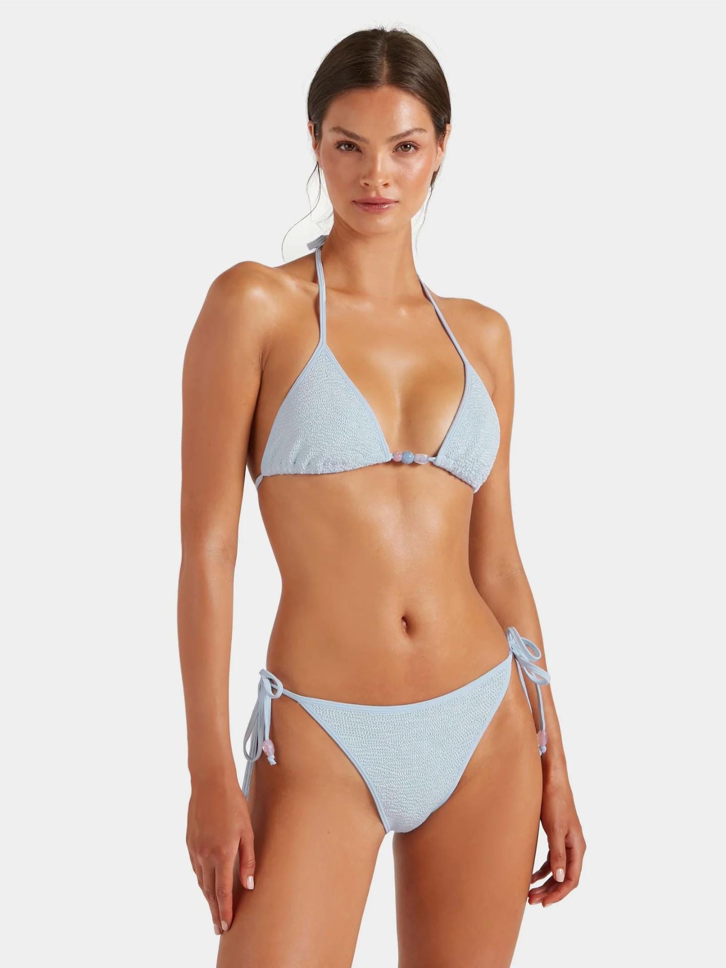 Hunza G Gina Beaded Bikini Metallic Ice Blue