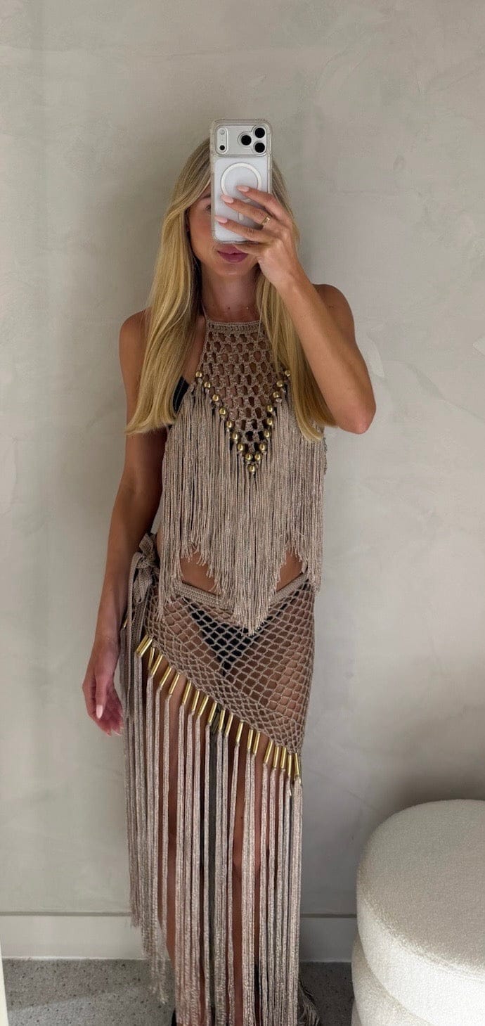 Aria Hand Crochet Fringe Skirt