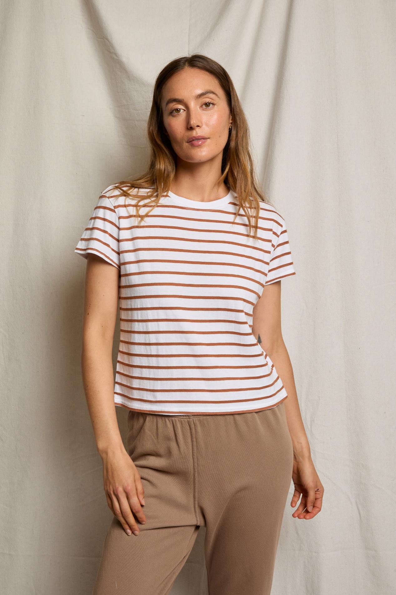 Everett Boxy Crewneck Tee Mocha Stripe