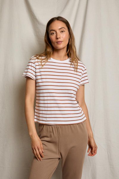 Everett Boxy Crewneck Tee Mocha Stripe