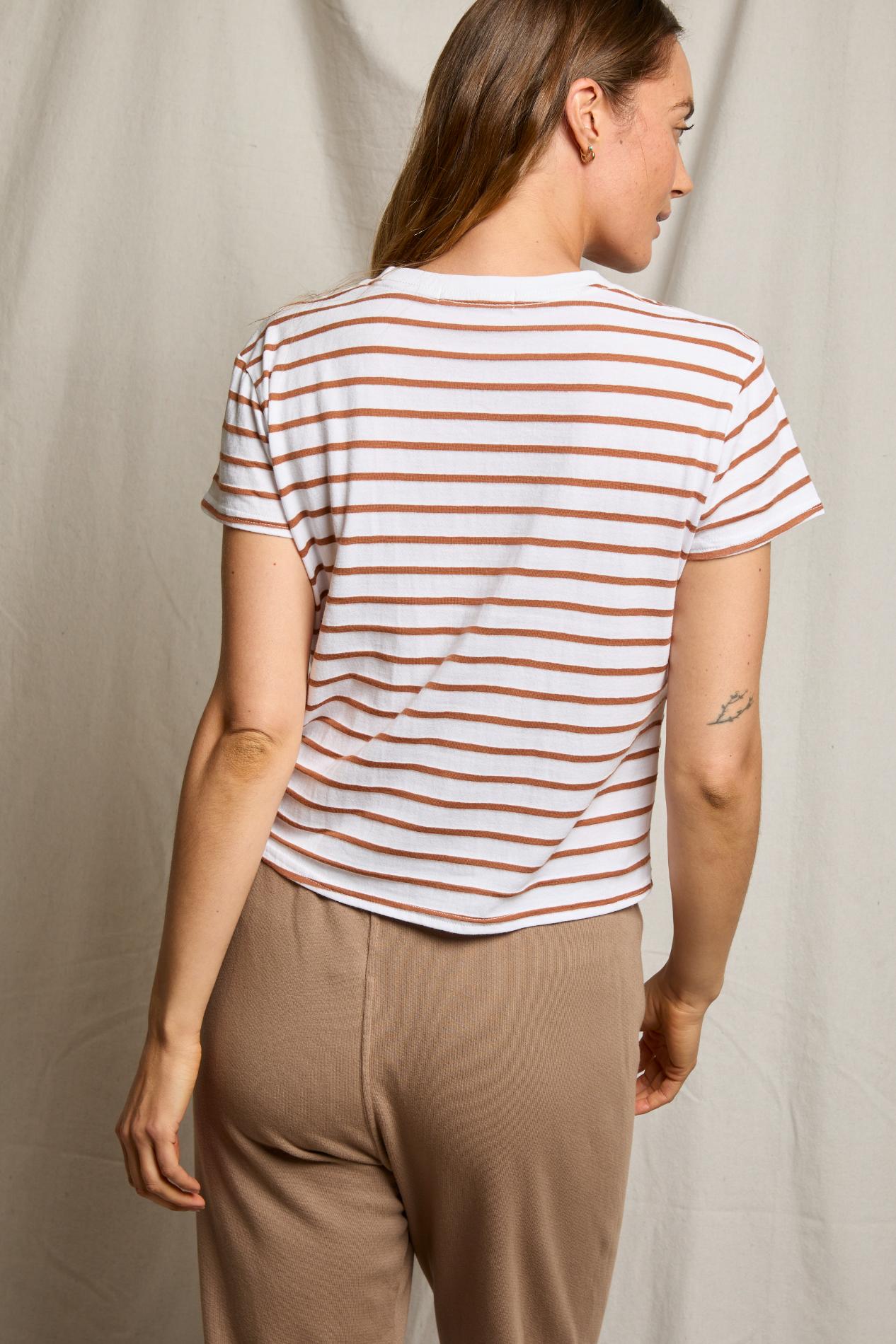 Everett Boxy Crewneck Tee Mocha Stripe
