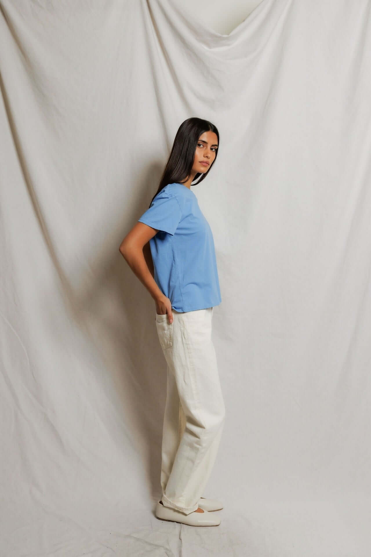 Perfectwhitetee Harley Boxy Crew Tee Pacific Blue
