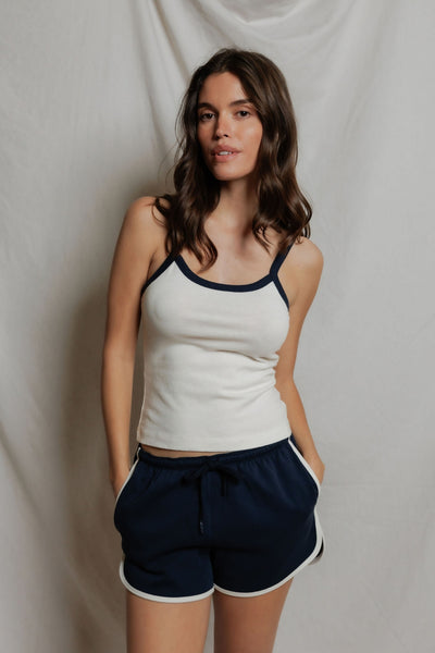 Perfectwhitetee Cherry Cotton Ringer Tank Navy