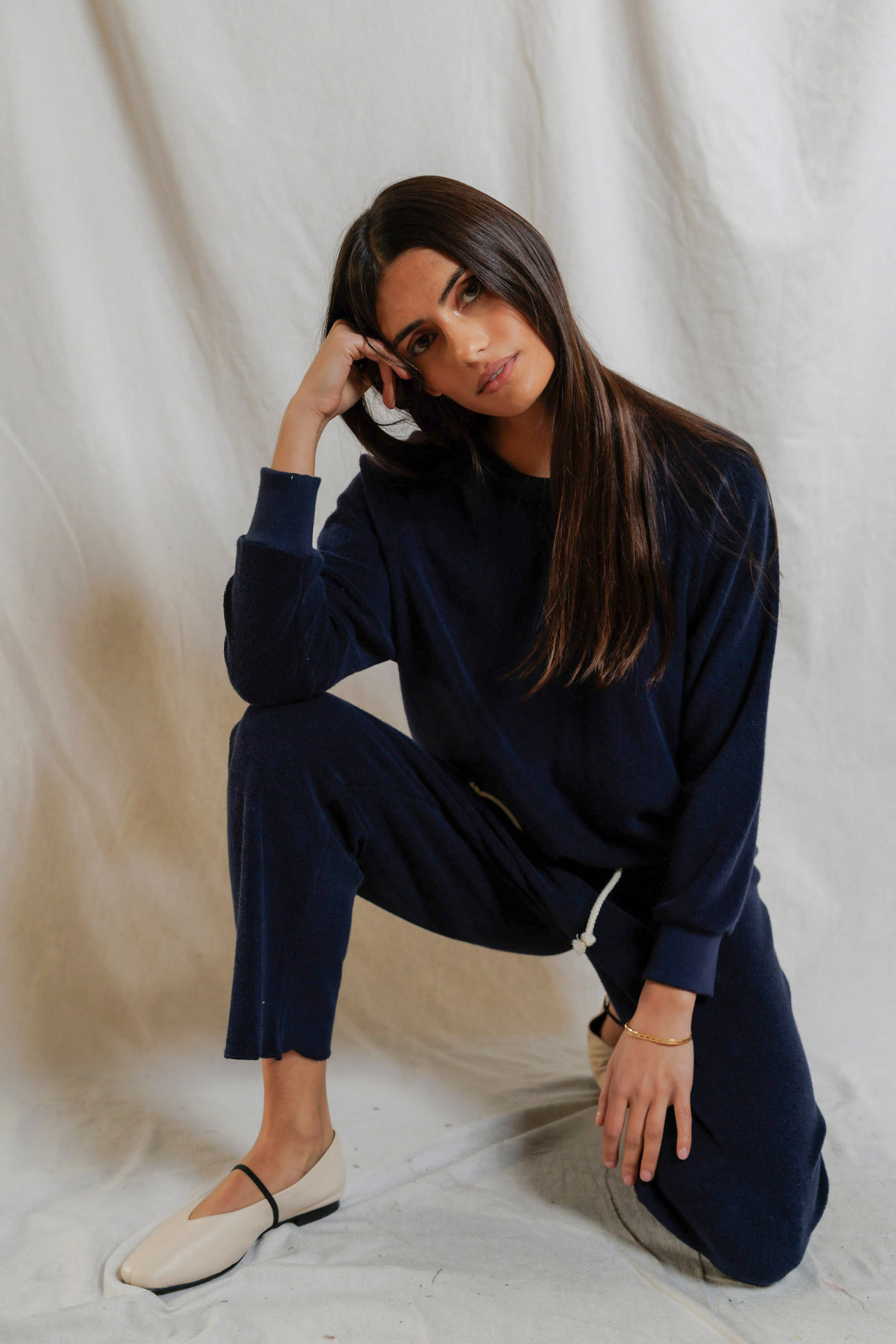 Perfectwhitetees Eliana Loop Terry Draw String Pant Navy