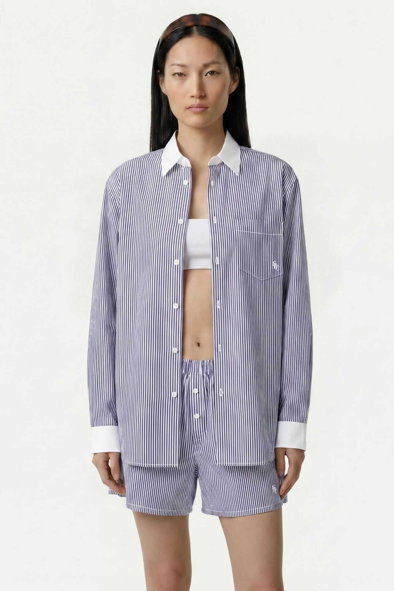 Sporty & Rich SRC Oversized Shirt Navy Stripe