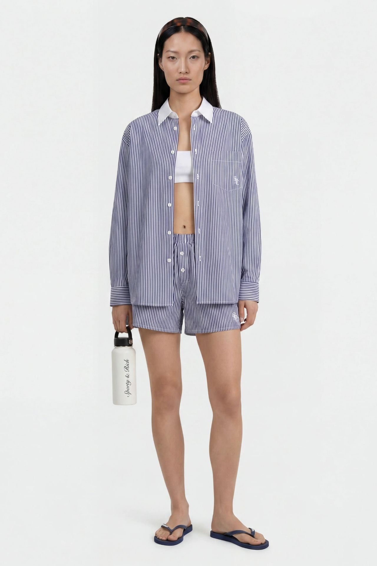 Sporty & Rich SRC Oversized Shirt Navy Stripe