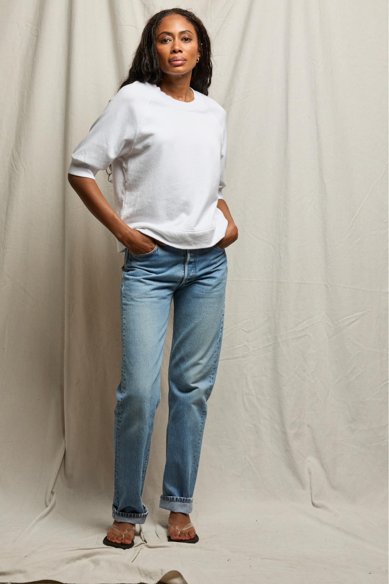 Effie Bubble Sleeve Sweatshirt White