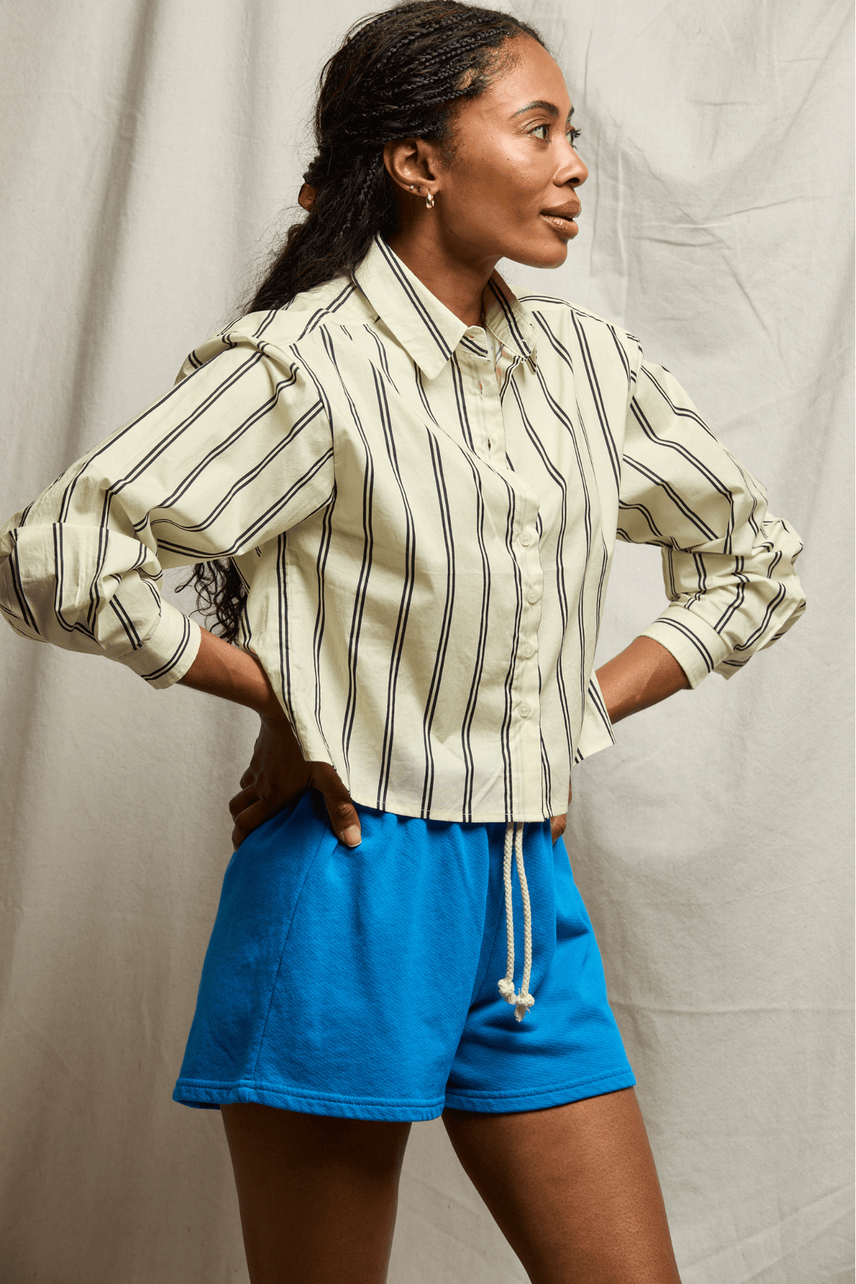 Perfectwhitetee Naomi Cotton Shirt Navy Stripe