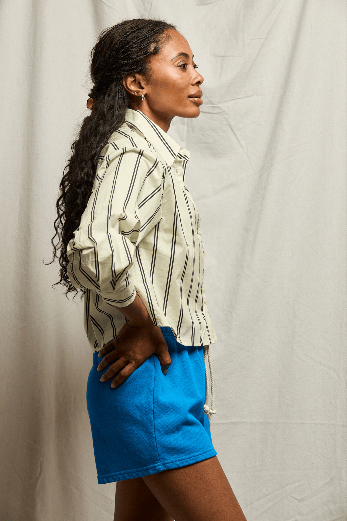Perfectwhitetee Naomi Cotton Shirt Navy Stripe