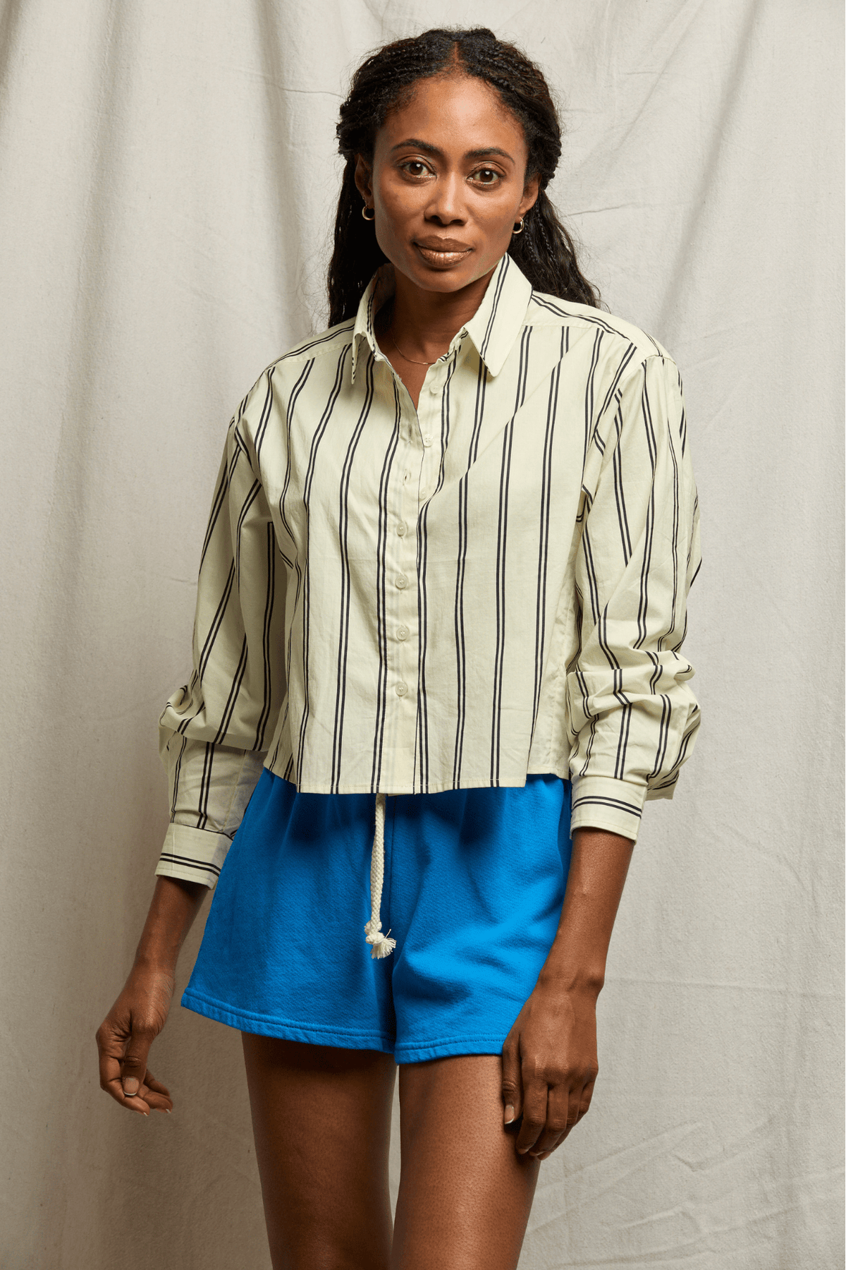 Perfectwhitetee Naomi Cotton Shirt Navy Stripe