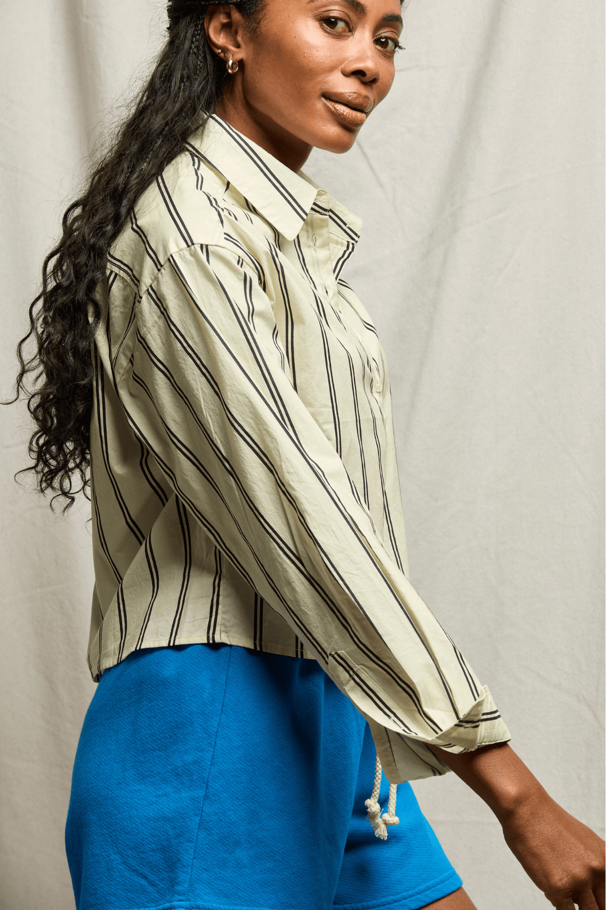 Perfectwhitetee Naomi Cotton Shirt Navy Stripe
