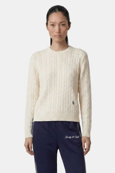 Sporty & Rich SRC Cable Knit Sweater Ecru