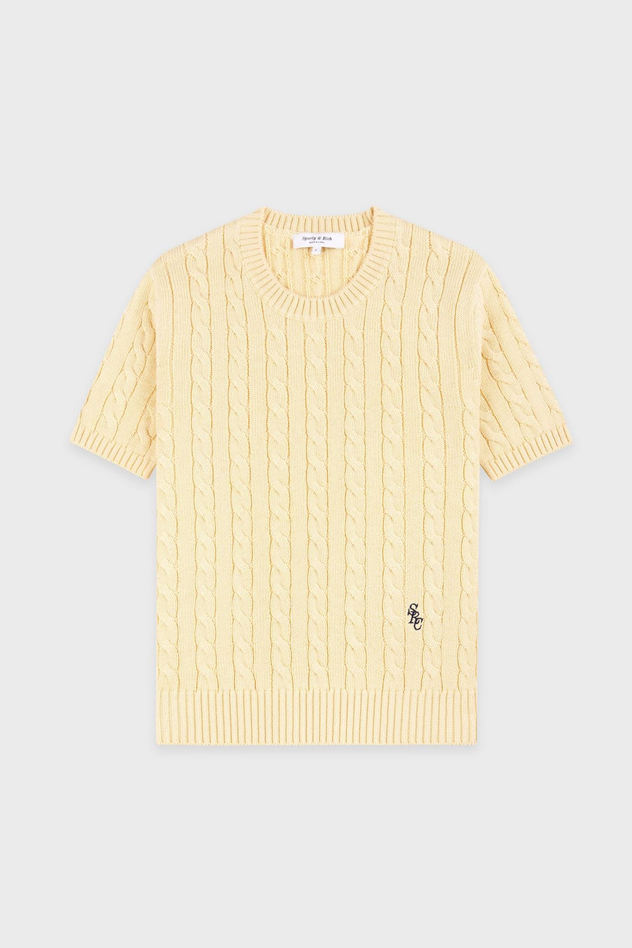 Sporty & Rich SRC Cotton Cable Knit SS Sweater Almond