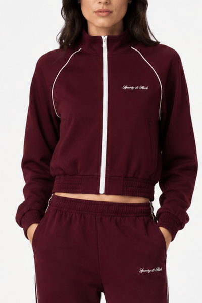 Sporty & Rich Signature Logo Retro Track Jacket Bordeaux White