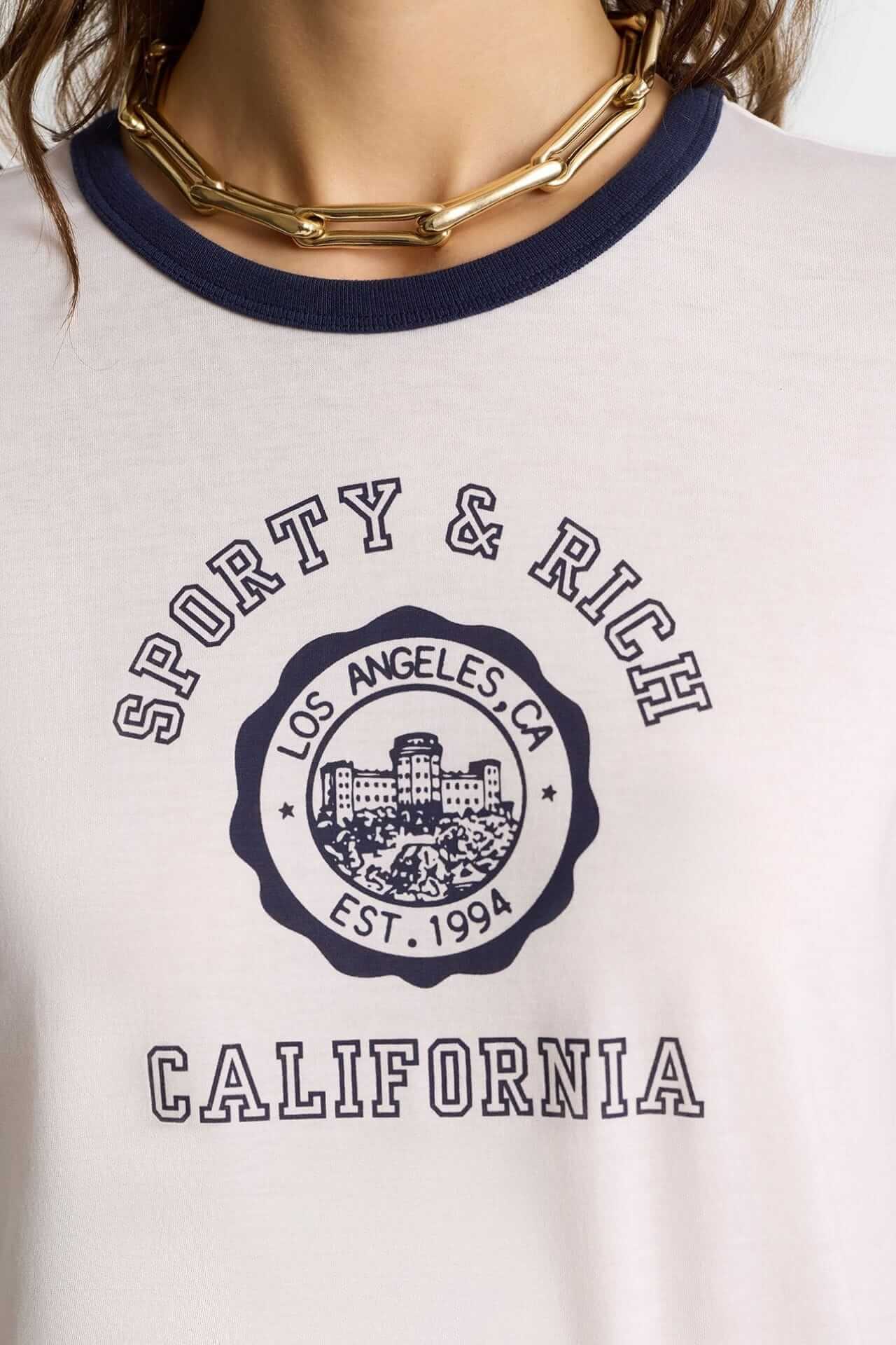 Sporty & Rich California Emblem Soft Ringer Tee White Dark Navy