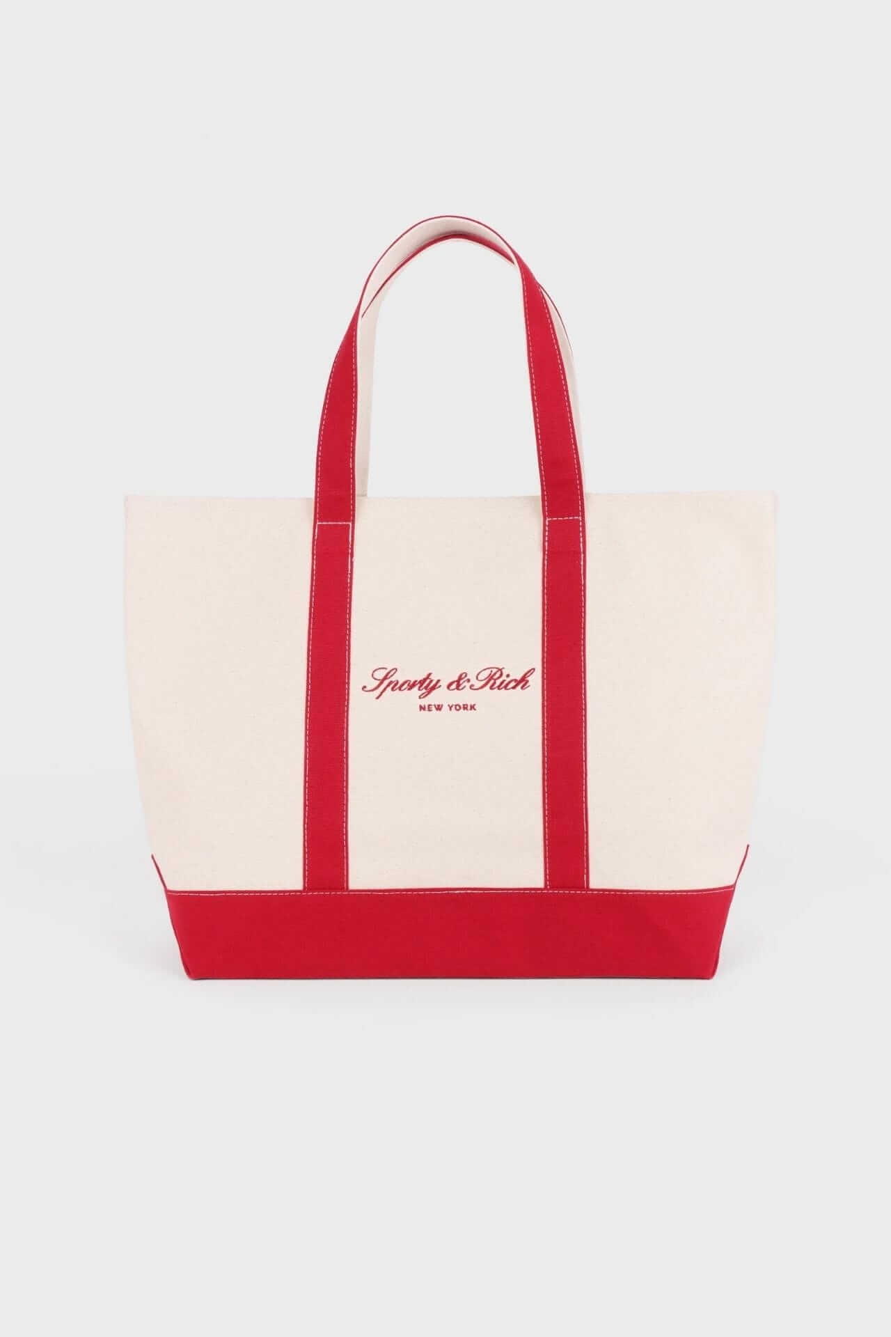 Sporty & Rich Signature NY Logo Medium Tote Natural Ruby